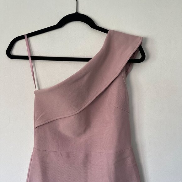 Few Moda Size L Pink One-Shoulder Asymmetrical Ruffle Hem Midi Dress Bodycon - Picture 15 of 15